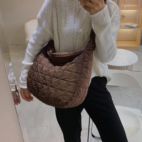 Vista 4 de Bolsas de mano acolchadas para mujer, ligeras, acolchadas, ligeras, de nailon, de algodón, acolchadas, grandes