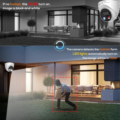 Vista 3 de VIKYLIN 4K 8MP POE IP AI Wizsense Cámara, DMSS/SmartPss Lite, disuasión activa con audio bidireccional, visión nocturna inteligente de doble luz