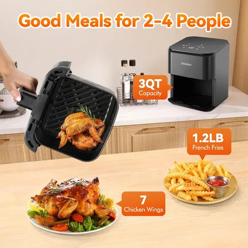 Vista 4 de Freidora de aire compacta de 3 cuartos con canasta antiadherente y rejilla, pantalla táctil simple fácil de usar, cocina en pasos simples, freidora