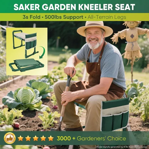 Vista 2 de Saker Rodillera y Asiento de Jardín Plegable con Patas Extensibles y Almohadilla Gruesa, Herramienta, Soporte de Trabajo Pesado para Adultos