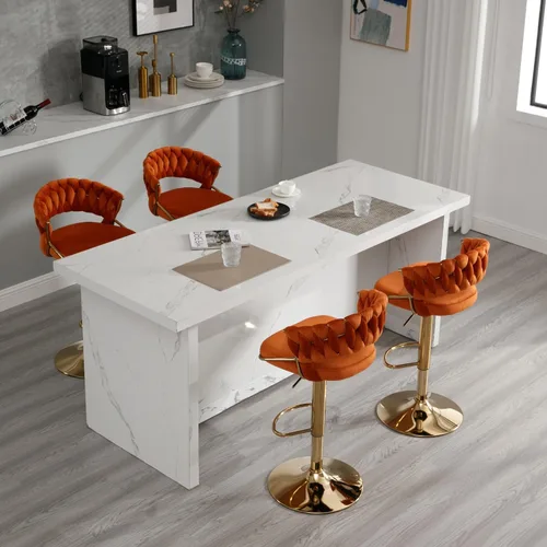 Vista 10 de HEAH-YO Juego de 2 taburetes de bar tejidos, taburetes de bar ajustables con respaldo y base dorada maciza, taburetes de cocina giratorios de Negro
