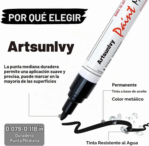 Vista 5 de Artsunlvy Rotuladores permanentes de pintura negra, paquete de 2 marcadores impermeables a base de aceite de secado rápido para plástico Negro