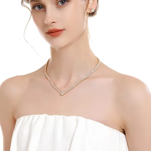 Vista 5 de huiphong Juego de joyas de novia para mujer, collar de boda, joyería hipoalergénica para fiesta, circonita cúbica AAA blanca brillante, adecuado