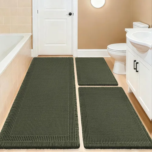 Vista 106 de Tapete de baño con diseño de gofre, moderno, bohemio, absorbente, antideslizante, ultrasuave, lavable a máquina, con letra de baño, dormitorio