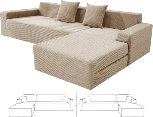 Vista 14 de ZNSAYOTX Fundas para sofá modular, fundas elásticas de jacquard con parte inferior elástica para sofá modular en forma de L, 2 protectores de sofá