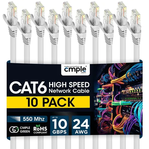 Vista 26 de Cmple - Cable Ethernet Cat 6 de 1.5 pies, cables de conexión Cat6, cable LAN de 10 Gbps, cable de red de 550 MHz, conectores RJ45, compatible