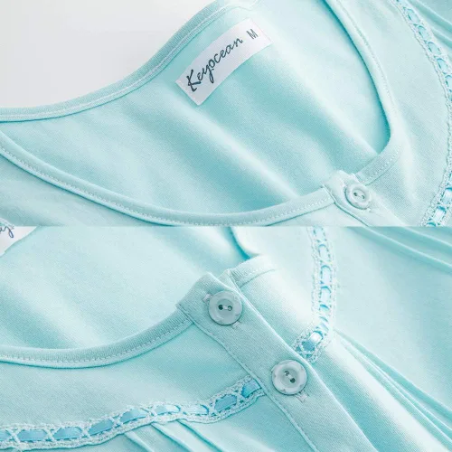 Vista 9 de Keyocean - Camisón de algodón para mujer, suave, cómodo, ligero, manga corta, vestido de casa, ropa de dormir, ropa de sala para verano.