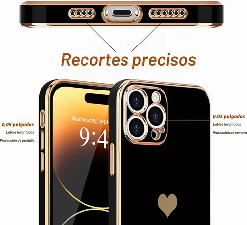 Vista 3 de Teageo Funda para iPhone 14 Pro Max para mujeres y niñas, lindo corazón de Negro