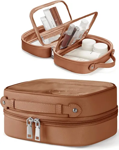 Vista 19 de Bolsa de Cosméticos Transparente de Doble Capa Bolsa de Artículos de Tocador de Viaje Bolsa de Maquillaje Transparente Estuche con 4 Compartimentos