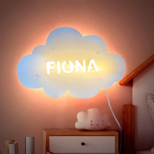Vista 11 de Luz nocturna personalizada para niños, niñas, niños, lindo diseño de elefante y luna, con nombre grabado, lámpara de pared acrílica, regalos