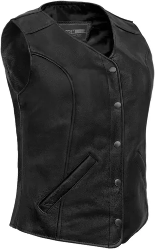 Vista 8 de Daniel Smart Motorcycle Vest for Women Open Neck Leather Vest with Unique Design and Inside Carry Pockets