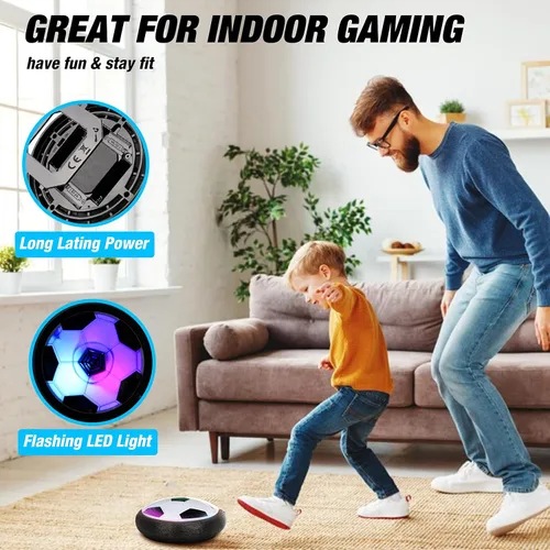 Vista 4 de Growsland Balón de fútbol flotante con 2 porterías, regalos de fútbol para interiores para niños, pelota de fútbol LED con parachoques de espuma