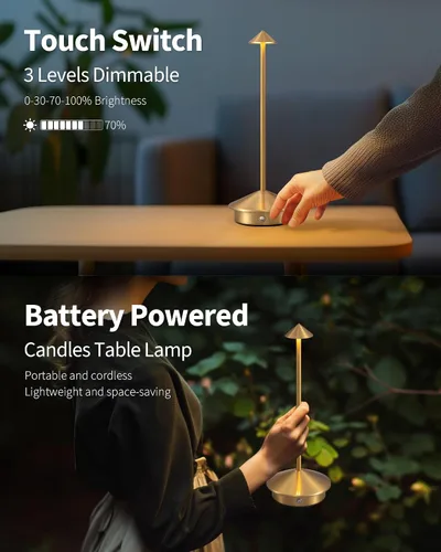Vista 4 de Juego de 2 lámparas de mesa modernas inalámbricas, lámparas de escritorio LED portátiles, iluminación con batería recargable de 5000mAh