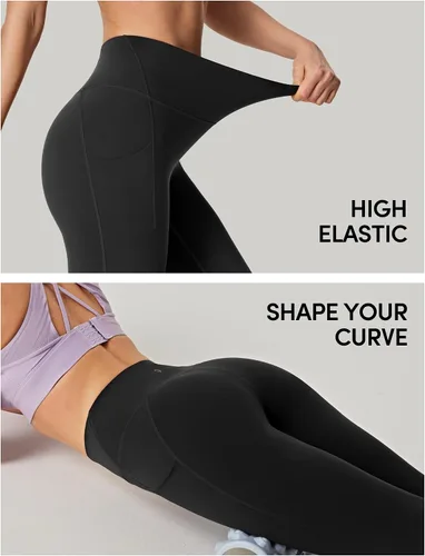 Vista 4 de IUGA Pantalones deportivos para yoga y entrenamiento para mujer, de talle alto, con control de abdomen, bolsillos, tela elástica en 4direcciones