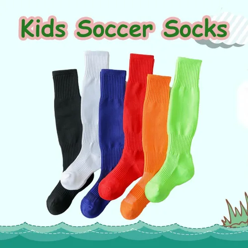 Vista 3 de Calcetines de fútbol para niños, calcetines de fútbol para niños pequeños, calcetines deportivos sólidos hasta la rodilla para niños y niñas de 5 a