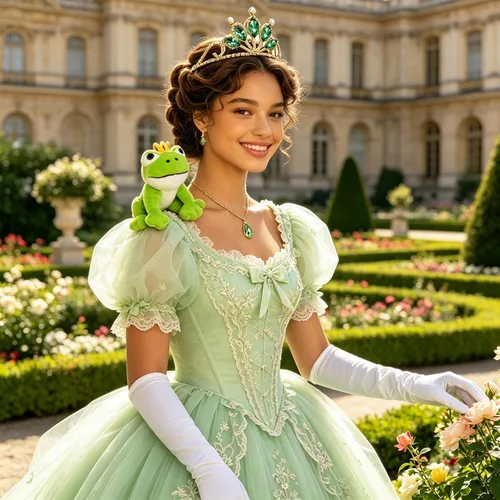 Vista 5 de Accesorios de disfraz de princesa, guantes de corona de tiara verde