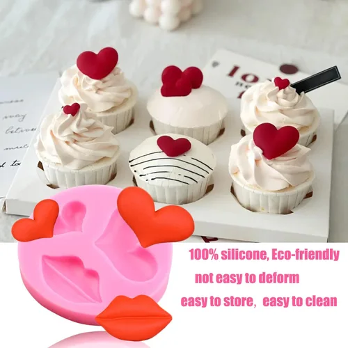 Vista 4 de Moldes de silicona para labios para fondant, colección de besos de labios, moldes de fondant para el día de San Valentín, para decoración