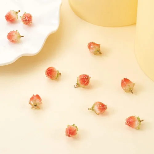 Vista 4 de 20 dijes colgantes de flores de resina, coral natural, flores reales, cuentas sueltas espaciadoras con microcuentas de vidrio para manualidades