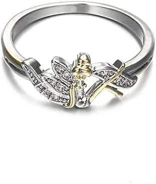 Vista 5 de Ginger Lyne - Anillo de ángel con alas de hada de dos tonos para mujer, joyería de moda, regalo para mamá, mejor amiga, hadas caprichosas
