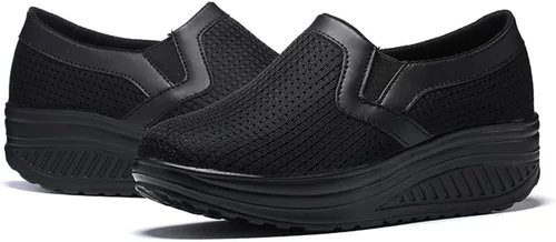 Vista 2 de L LOUBIT Zapatos de cuña para mujer, zapatillas de malla transpirable, zapatos cómodos para caminar