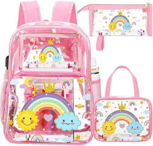 Vista 33 de Kacctyen Juego de mochila transparente resistente de 3 piezas, color negro
