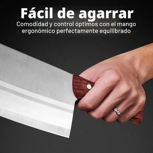 Vista 5 de TJ POP Cuchilla China de Chef, Cuchillo de Acero Inoxidable de 7.5 Pulgadas con Mango Ergonómico, Cuchillo de Cocina Ultra Afilado para Hogar