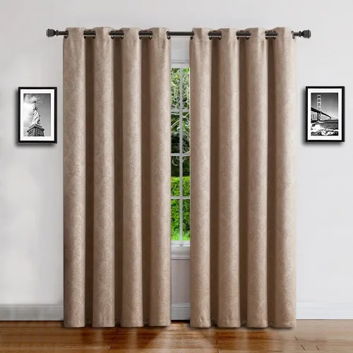 Vista 16 de Warm Home Designs 1 par (2 paneles) de cortinas opacas de carbón gris con patrón de flores de damasco texturizado en relieve. Cada panel de cortina