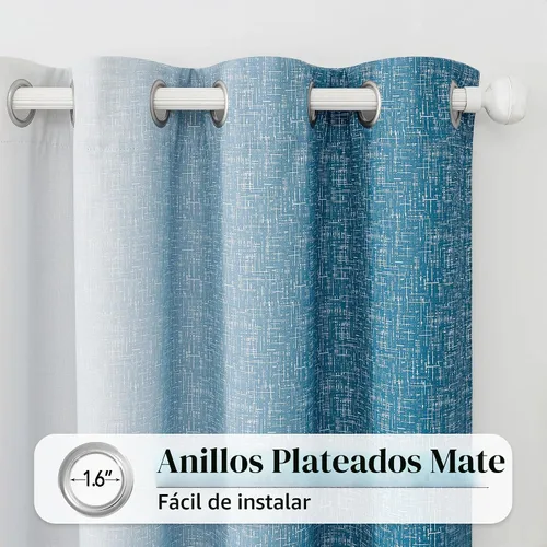 Vista 8 de Cortinas Ombre 100% Opacas de 63 Pulgadas de Largo 2 Paneles para Dormitorio Azul Blanco Patrón Degradado Oscurecimiento de Habitación Aislamiento
