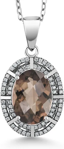 Vista 6 de Gem Stone King Collar con halo de dos filas de 5 a 10 quilates con piedra natal ovalada de 0.55 x 0.39 pulgadas en plata de ley 925 Collar