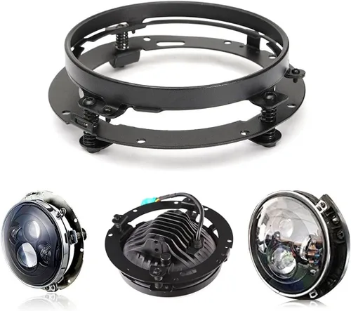 Vista 5 de Soporte de montaje para faro redondo de 7 pulgadas para montaje de faro de Harley Davidson, Negro