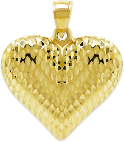 Vista 8 de Charm America - Dije de corazón inflado de oro - Oro de 14/10 quilates - Colgante de corte diamante pulido - Joyas 3D - Ideal para regalos