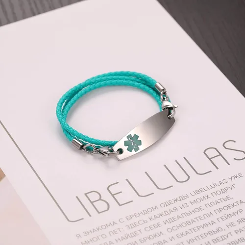 Vista 8 de Pulseras de alerta médica con grabado gratuito para mujeres y hombres con cuerda de cuero Rolo Pulsera de repuesto intercambiable Etiqueta