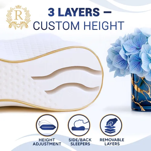Vista 5 de Almohada de viaje de espuma viscoelástica Royal Therapy, almohada para el cuello de bambú ajustable para dormir de lado (viaje 18 x 12 x 5)