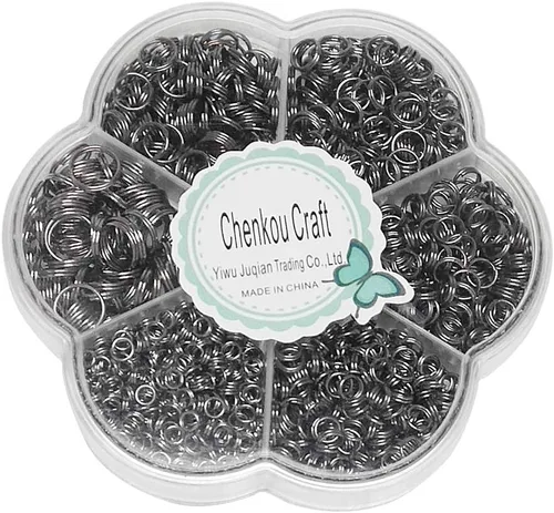 Vista 5 de Chenkou Craft 1310 piezas en caja, 7 tamaños divididos de doble bucle, anillos de salto y anillo de joyería de llavero de 0.157 in a 0.472 in con 1