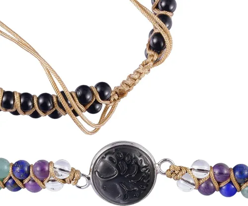 Vista 2 de Nupuyai Pulsera de piedra de cuentas de 7 chakras Pulsera ajustable de macramé ajustable de 0.157 in con cuentas de yoga de doble capa de cristal