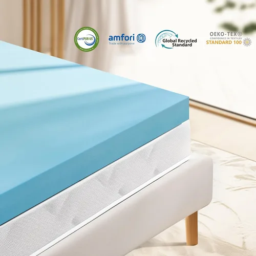 Vista 5 de Subrtex Cubrecolchón de espuma viscoelástica, cubrecolchón de espuma viscoelástica con infusión de gel de 3 pulgadas, cubrecolchón de espuma