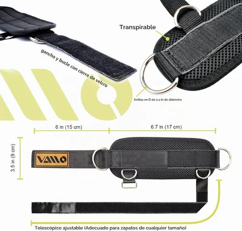 Vista 3 de VAIIO Correas para tobillo para máquinas de cable, neopreno de calce cómodo ajustable, refuerzo con doble anillo en D - Tobilleras prémium