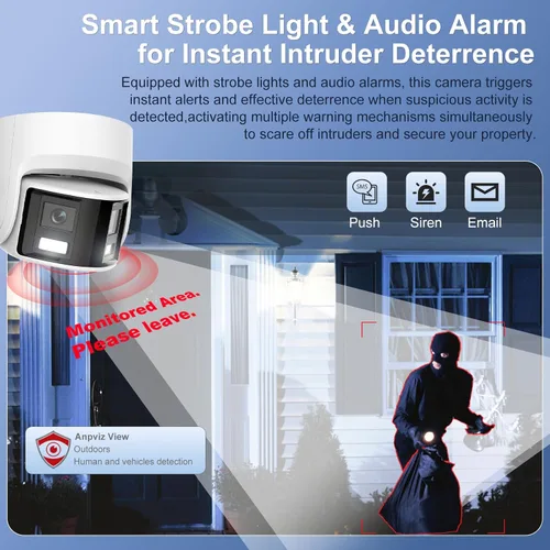 Vista 4 de Anpviz Cámara de seguridad de doble lente PoE de 6 MP para exteriores, panorámica de 180° gran angular IP Dome con cable cámara con detección