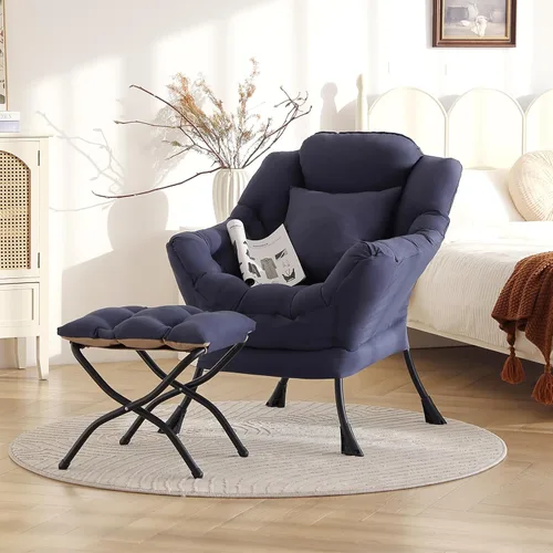 Vista 18 de Silla Lazy con otomana, cómoda silla de lectura para dormitorio Melocotón Beige-1