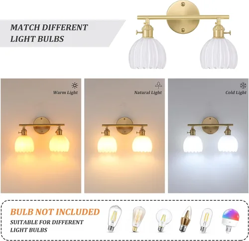 Vista 35 de Shenmoyl Lámparas de baño, lámpara de pared de 2 luces para tocador sobre espejo con pantalla de vidrio tulipán blanco para dormitorio, sala