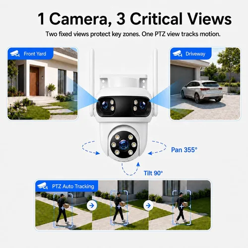 Vista 10 de CAMCAMP Triple-Lens Wireless Security Camera System Outdoor with 12 Views