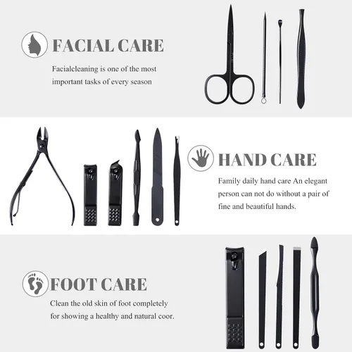 Vista 2 de Kit de manicura y pedicura para cortar uñas, tijeras Vibrissac de 5 piezas, las mejores herramientas de cuidado para hombres y mujeres con estuche