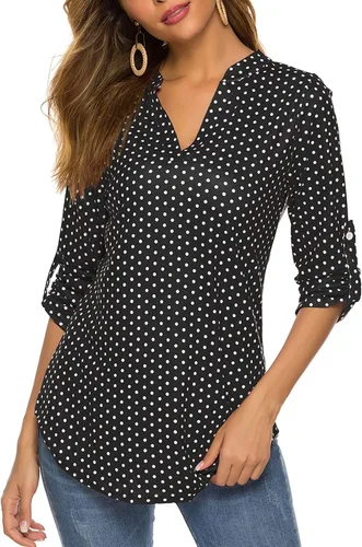 Vista 15 de Halife Blusa de trabajo con cuello en V y manga 3/4 enrollable, estampado c-army verde