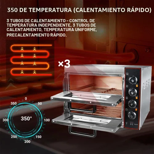 Vista 6 de Horno de pizza comercial Horno doble de 1700 W 16 pulgadas de acero inoxidable para pizza y aperitivos, horno multiusos para pizza