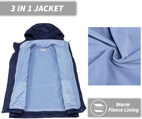 Vista 5 de 33,000ft Abrigo impermeable con capucha 3 en 1 para mujer, para invierno, esquí, senderismo, lluvia, forro de vellón, cortavientos