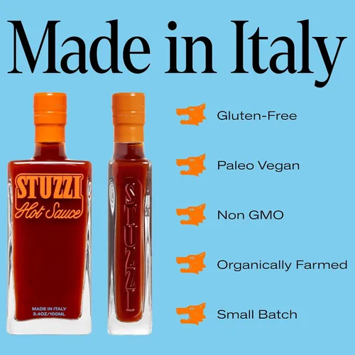 Vista 3 de Stuzzi Premium Hot Sauce – Italian Craft Sauce with Dried Calabrian & Fresh Cayenne Peppers 3 Pack (3.4 oz) – All-Natural, Vegan, Gluten-Free