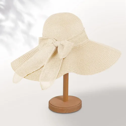 Vista 5 de Sombreros de playa para mujer, sombrero de paja flexible, protección UV, sombreros de vacaciones plegables de ala ancha, sombreros de viaje plegables