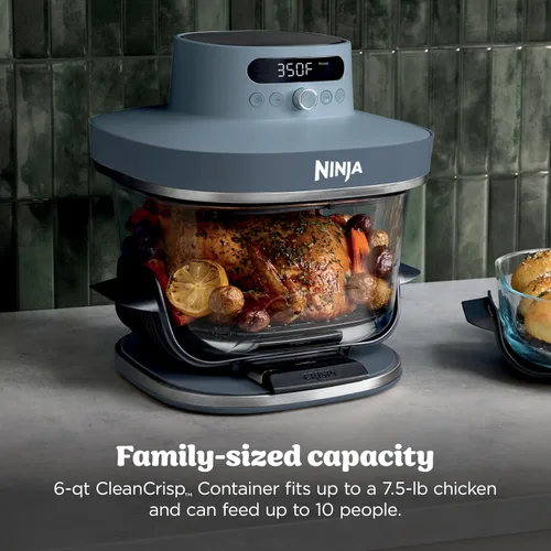 Vista 5 de Ninja Crispi Pro - Freidora de aire de vidrio 6 en 1, 450 °F, no tóxica, recipientes y tapas de 6 cuartos y 2.5 cuartos de galón, microondas