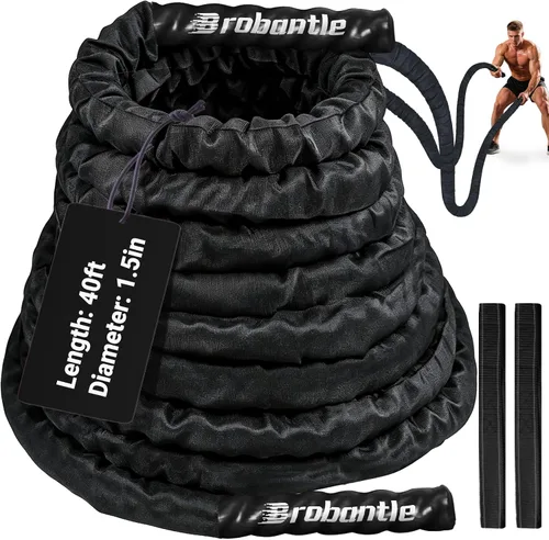 Vista 9 de Cuerda de batalla para entrenamiento de gimnasio en casa, cuerdas de ejercicio pesadas de 1 pulgada y 30 pies para entrenamiento, cuerda