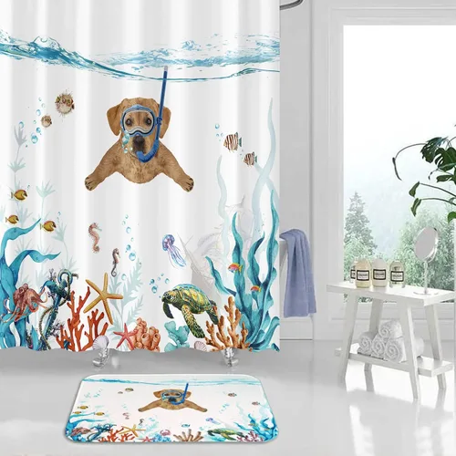 Vista 5 de Fowocu Divertidas alfombras de baño pequeñas para perro, alfombras de baño de animales marinos y océanos, absorbentes de agua, antideslizantes